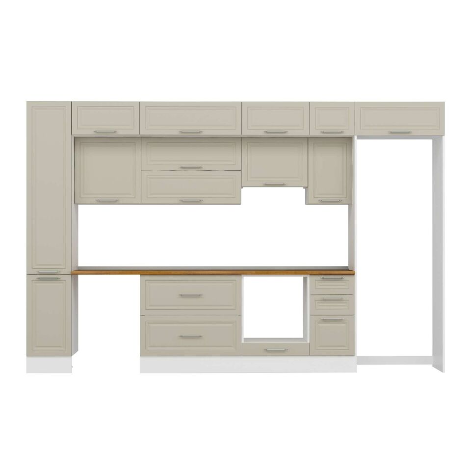 Alvinka 370X240 Cm Klasik Mebran Mutfak Dolabı Mbb-E90B40S40-1 Mebran | Kumtaşı - Mdf