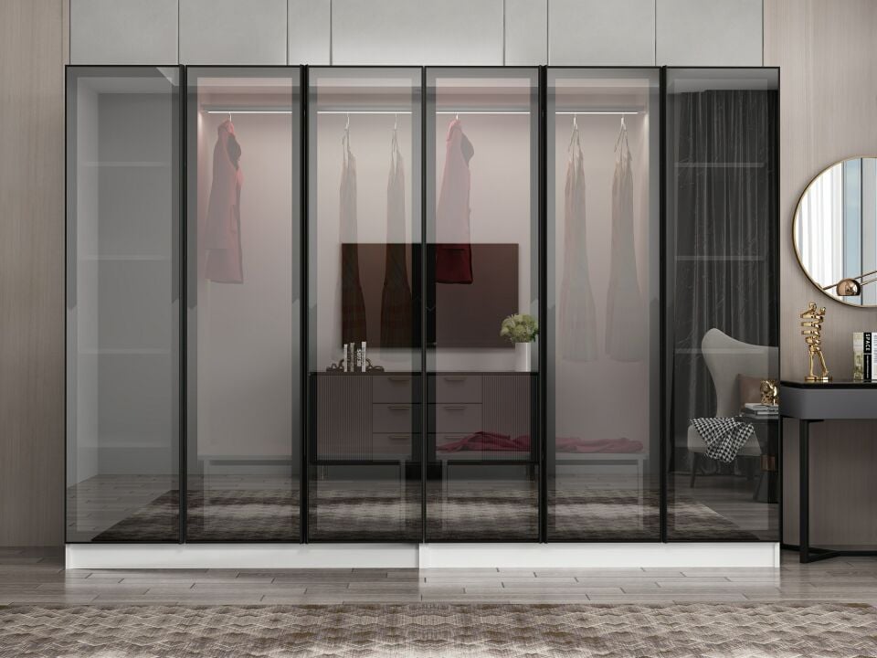 Nisa 6 Kapaklı 4 Çekmece Dolap Beyaz Reflekte Cam