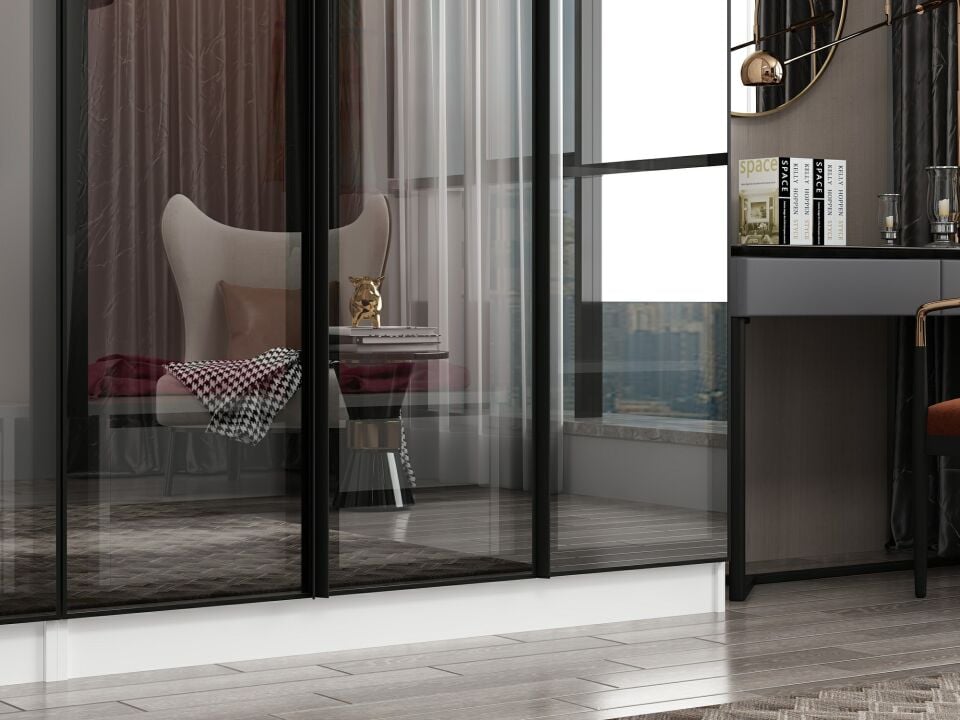 Nisa 6 Kapaklı 4 Çekmece Dolap Beyaz Reflekte Cam