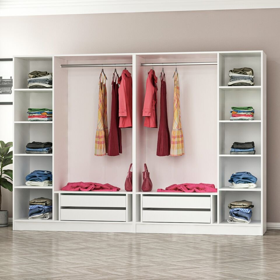 Nisa 6 Kapaklı 4 Çekmece Dolap Beyaz Reflekte Cam