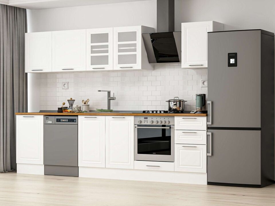 Alvinka 295X210 Cm Klasik Mebran Mutfak Dolabı M-E80S50S45-3 Mebran | Beyaz - Suntalam