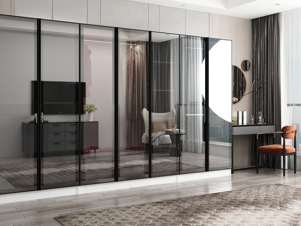 Nisa 7 Kapaklı 2 Çekmece Dolap Beyaz Reflekte Cam