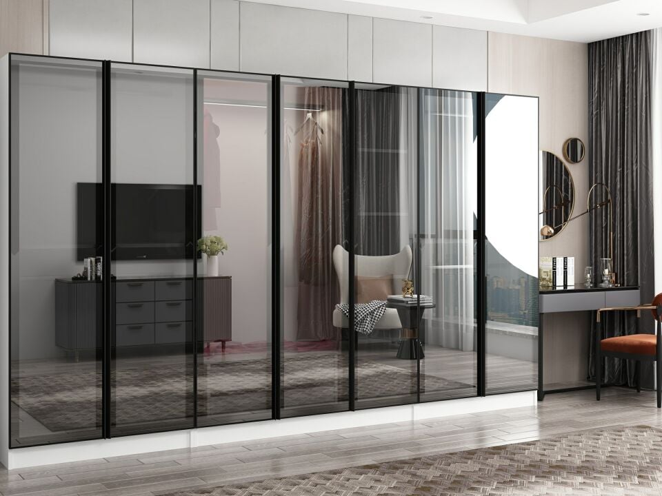 Nisa 7 Kapaklı 2 Çekmece Dolap Beyaz Reflekte Cam