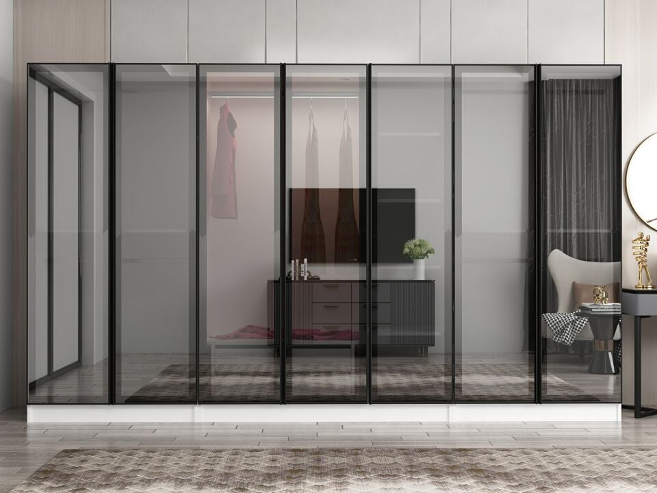 Nisa 7 Kapaklı 2 Çekmece Dolap Beyaz Reflekte Cam