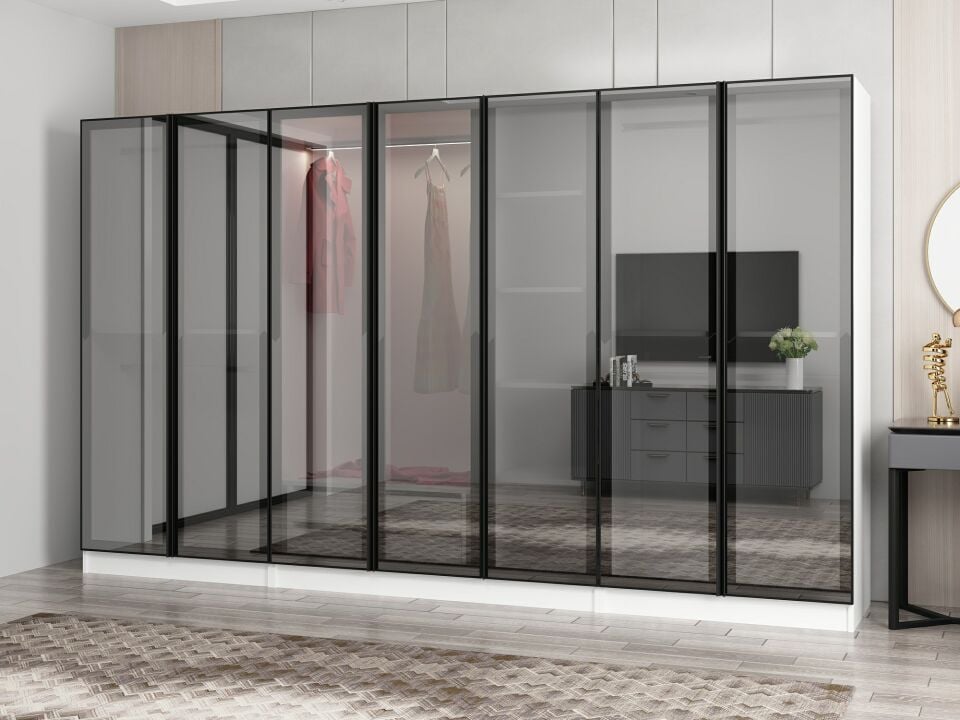 Nisa 7 Kapaklı 2 Çekmece Dolap Beyaz Reflekte Cam