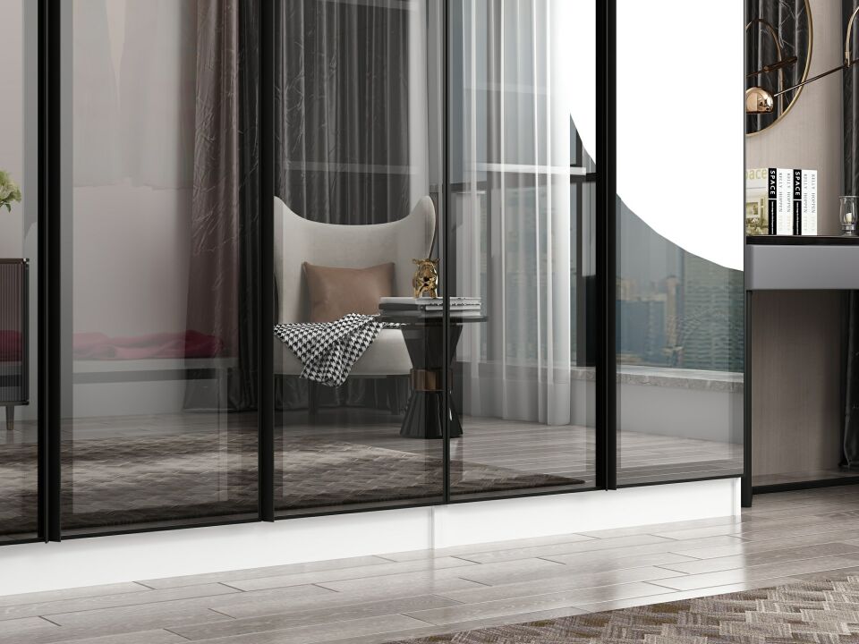 Nisa 7 Kapaklı 2 Çekmece Dolap Beyaz Reflekte Cam