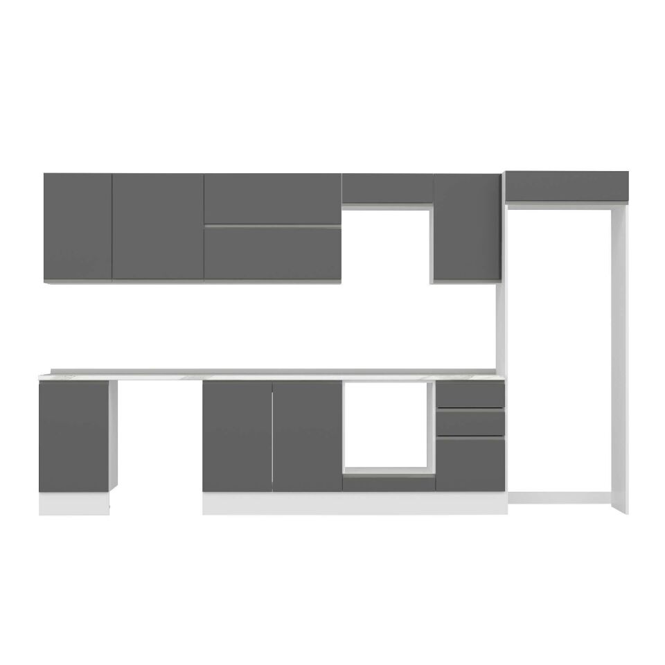 Alvinka 380X222 Cm High Gloss Mutfak Dolabı Mb-E90S45S45-2 High Gloss | Antrasit - Mdf