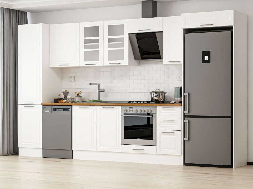 Alvinka 380X222 Cm Klasik Mebran Mutfak Dolabı Mbb-E90B50S40-3 Mebran | Beyaz - Mdf