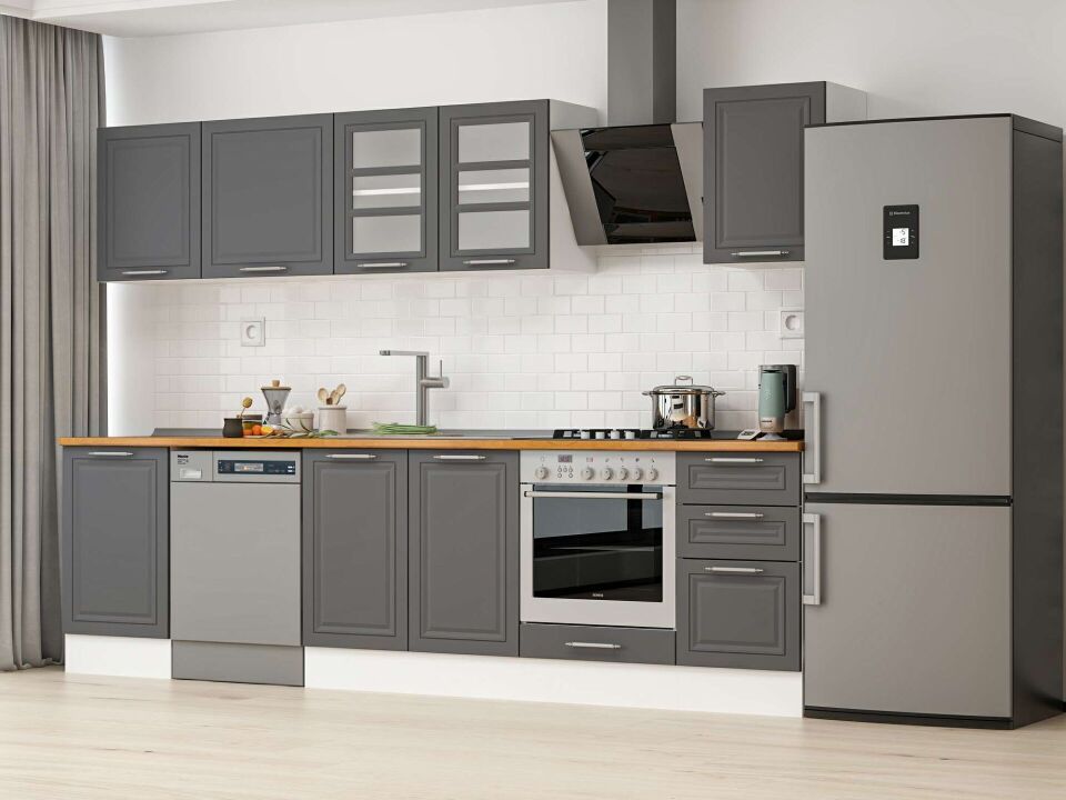 Alvinka 295X210 Cm Klasik Mebran Mutfak Dolabı M-E80S50S45-3 Mebran | Antrasit - Suntalam