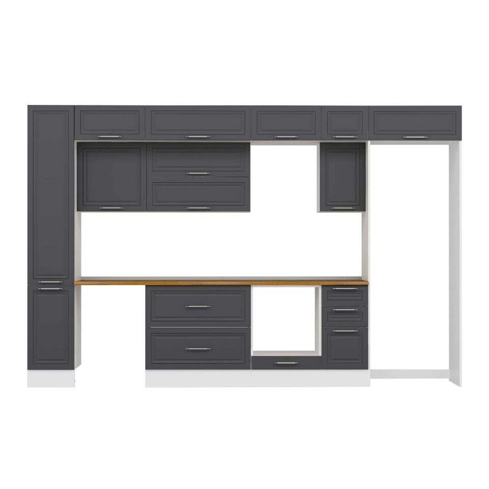 Alvinka 370X240 Cm Klasik Mebran Mutfak Dolabı Mbb-E90B40S40-2 Mebran | Antrasit - Suntalam