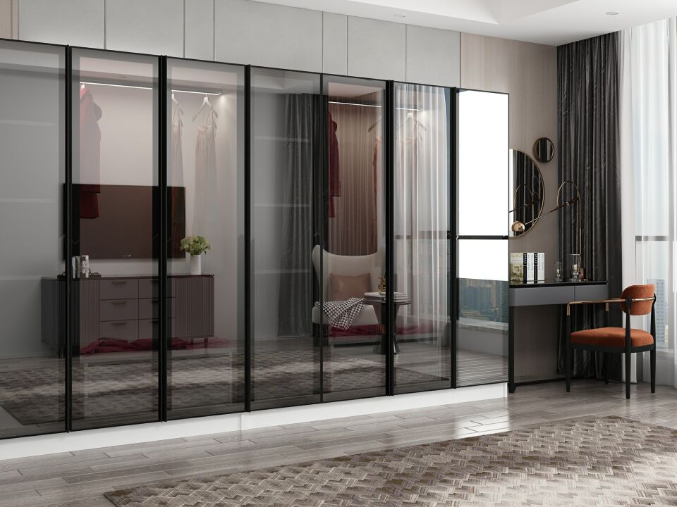 Nisa 7 Kapaklı 4 Çekmece Dolap Beyaz Reflekte Cam