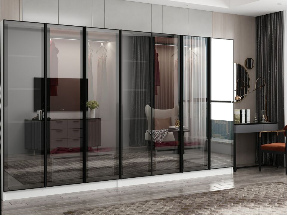 Nisa 7 Kapaklı 4 Çekmece Dolap Beyaz Reflekte Cam