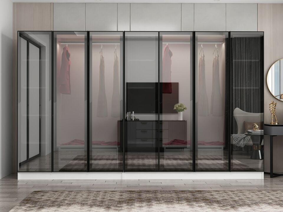 Nisa 7 Kapaklı 4 Çekmece Dolap Beyaz Reflekte Cam