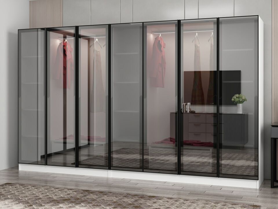 Nisa 7 Kapaklı 4 Çekmece Dolap Beyaz Reflekte Cam