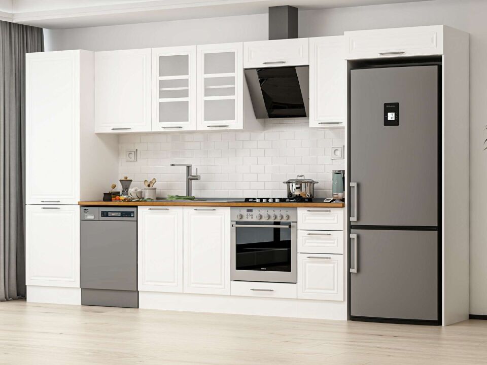 Alvinka 380X222 Cm Klasik Mebran Mutfak Dolabı Beyaz Beyaz Mbb-E80B60S40-3