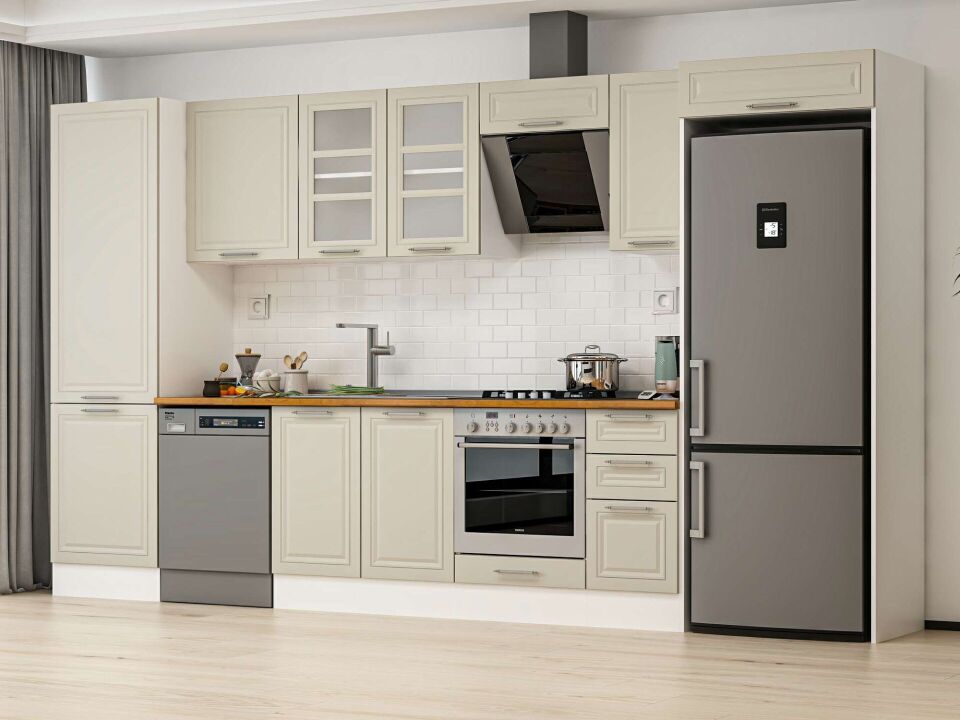 Alvinka 380X222 Cm Klasik Mebran Mutfak Dolabı Beyaz Beyaz Mbb-E80B60S40-3