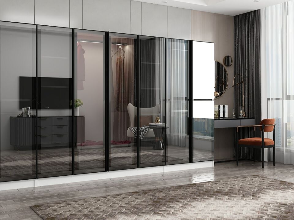 Nisa 8 Kapaklı 2 Çekmece Dolap Beyaz Reflekte Cam