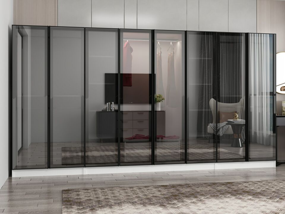 Nisa 8 Kapaklı 2 Çekmece Dolap Beyaz Reflekte Cam