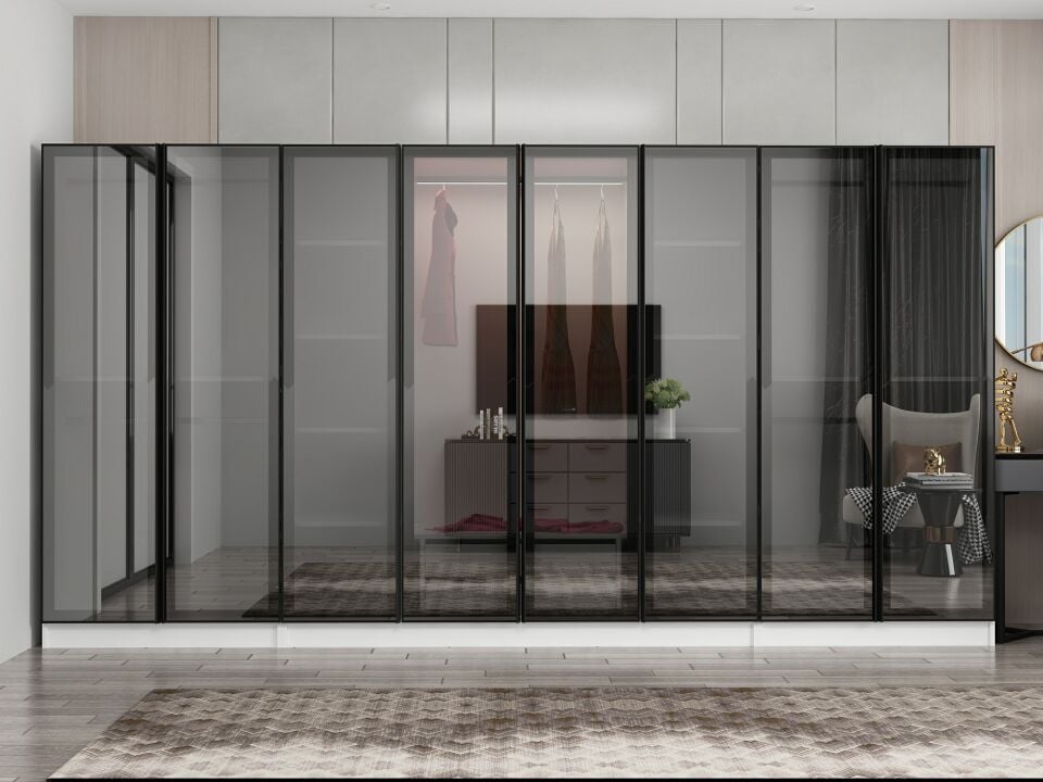 Nisa 8 Kapaklı 2 Çekmece Dolap Beyaz Reflekte Cam