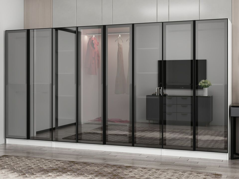 Nisa 8 Kapaklı 2 Çekmece Dolap Beyaz Reflekte Cam