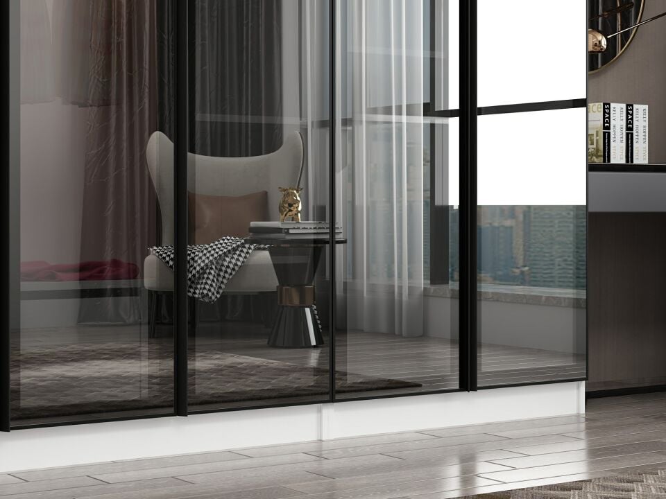 Nisa 8 Kapaklı 2 Çekmece Dolap Beyaz Reflekte Cam