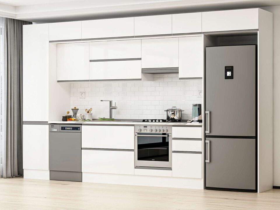 Alvinka 385X240 Cm High Gloss Mutfak Dolabı Mbb-E90B50S45-1 High Gloss | Beyaz - Mdf