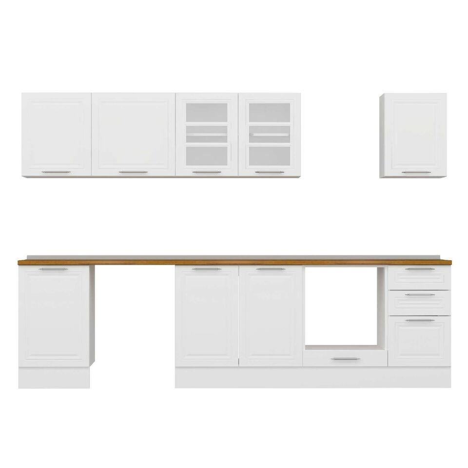 Alvinka 295X210 Cm Klasik Mebran Mutfak Dolabı M-E80S50S45-3 Mebran | Beyaz - Mdf