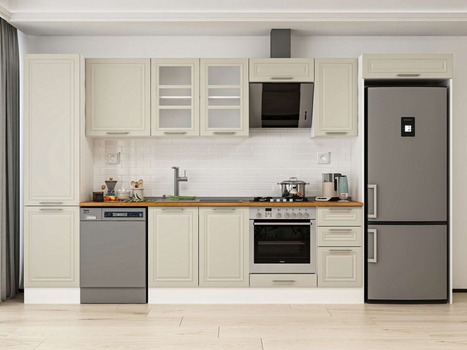 Alvinka 380X222 Cm Klasik Mebran Mutfak Dolabı Mbb-E90B50S40-3 Mebran | Kumtaşı - Mdf