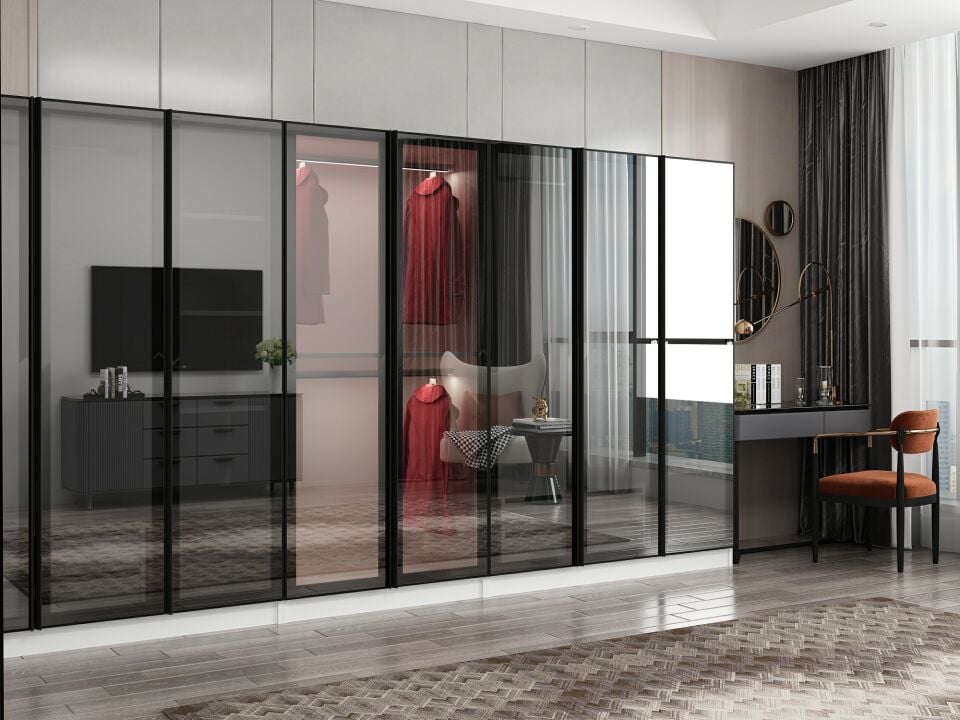 Nisa 8 Kapaklı 4 Çekmece Dolap Beyaz Reflekte Cam