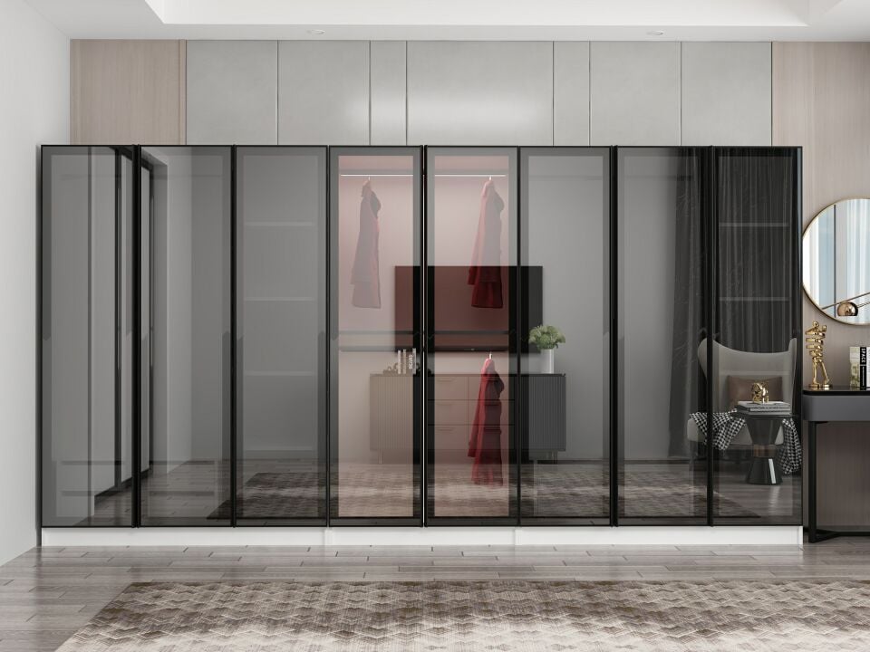 Nisa 8 Kapaklı 4 Çekmece Dolap Beyaz Reflekte Cam