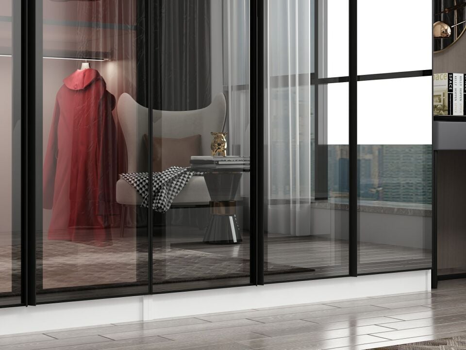 Nisa 8 Kapaklı 4 Çekmece Dolap Beyaz Reflekte Cam