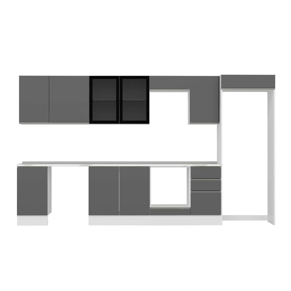 Alvinka 380X222 Cm High Gloss Mutfak Dolabı Mb-E90S45S45-3 High Gloss | Antrasit - Suntalam