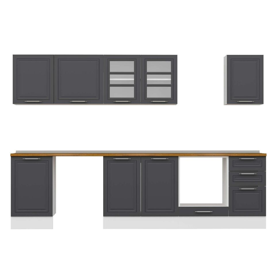 Alvinka 295X210 Cm Klasik Mebran Mutfak Dolabı M-E80S50S45-3 Mebran | Antrasit - Mdf