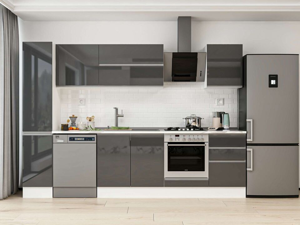 Alvinka 290X210 Cm High Gloss Mutfak Dolabı Mb-E80B40S50-2 High Gloss | Antrasit - Mdf