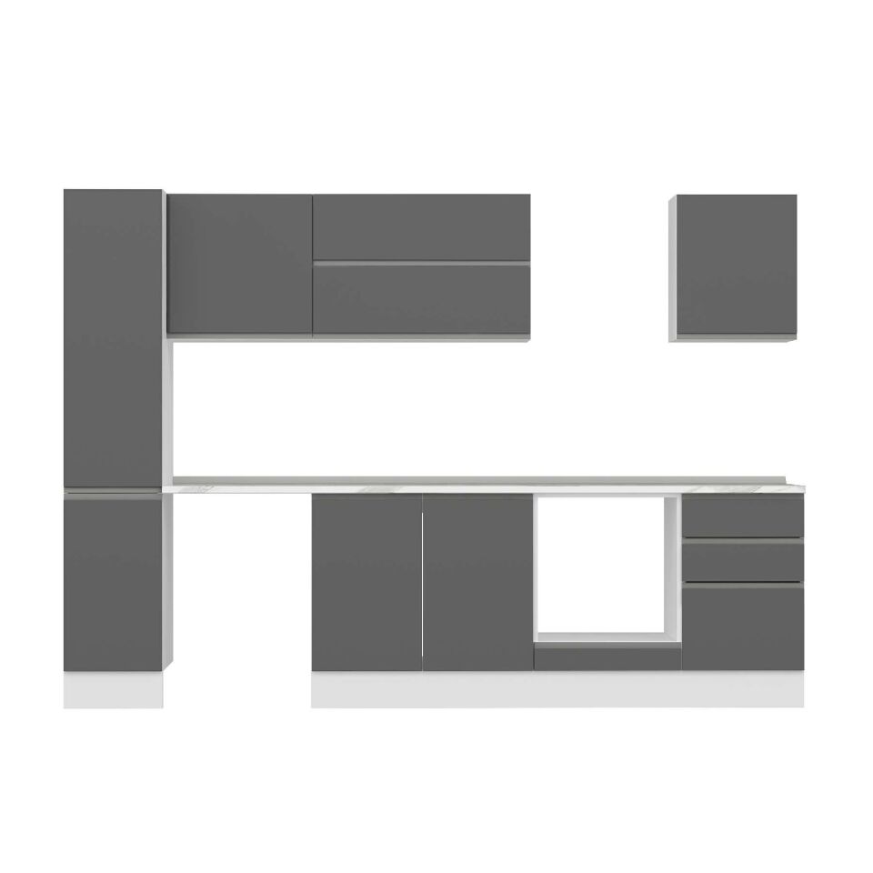 Alvinka 290X210 Cm High Gloss Mutfak Dolabı Mb-E80B40S50-2 High Gloss | Antrasit - Mdf