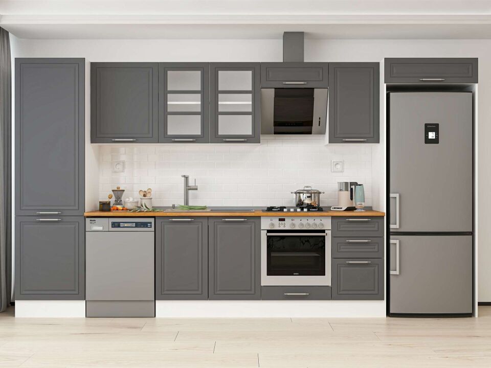 Alvinka 385X222 Cm Klasik Mebran Mutfak Dolabı Beyaz Beyaz Mbb-E80B60S45-3