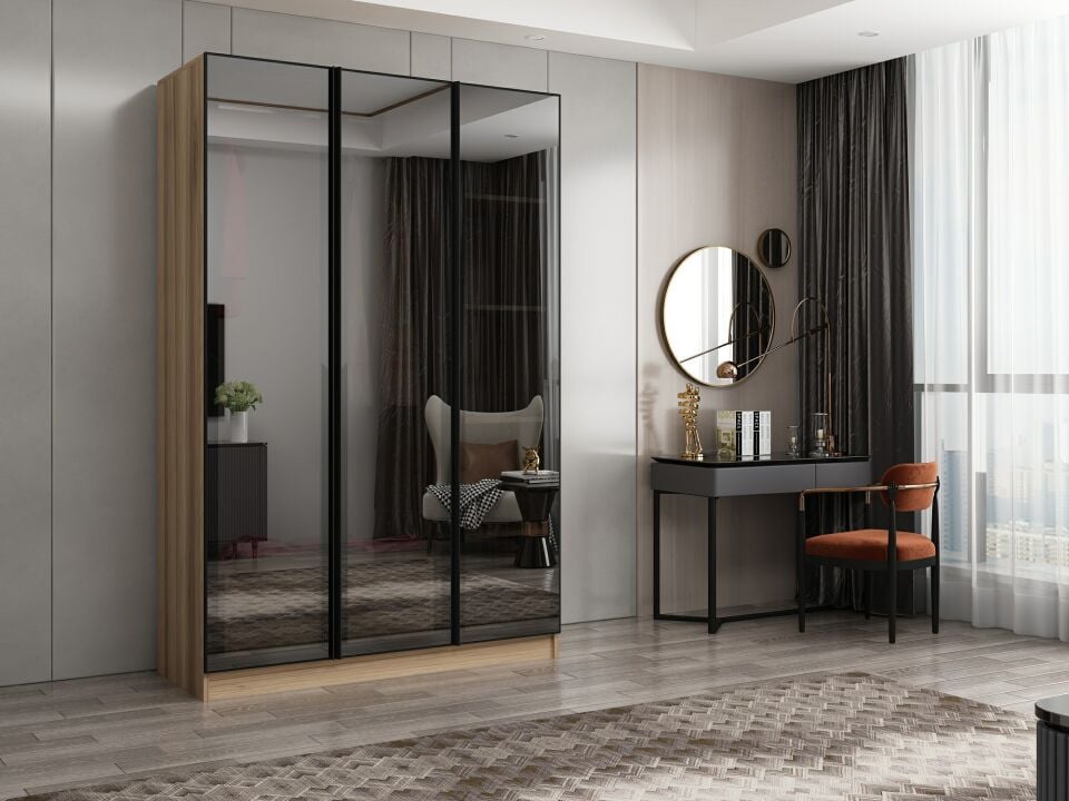 Nisa 3 Kapaklı 2 Çekmece Dolap Dore Reflekte Cam