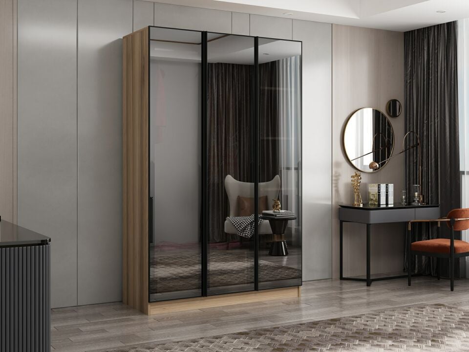 Nisa 3 Kapaklı 2 Çekmece Dolap Dore Reflekte Cam