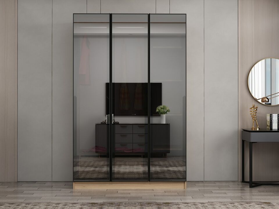 Nisa 3 Kapaklı 2 Çekmece Dolap Dore Reflekte Cam