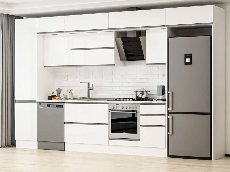 Alvinka 385X240 Cm High Gloss Mutfak Dolabı Mbb-E90B50S45-2 High Gloss | Beyaz - Suntalam