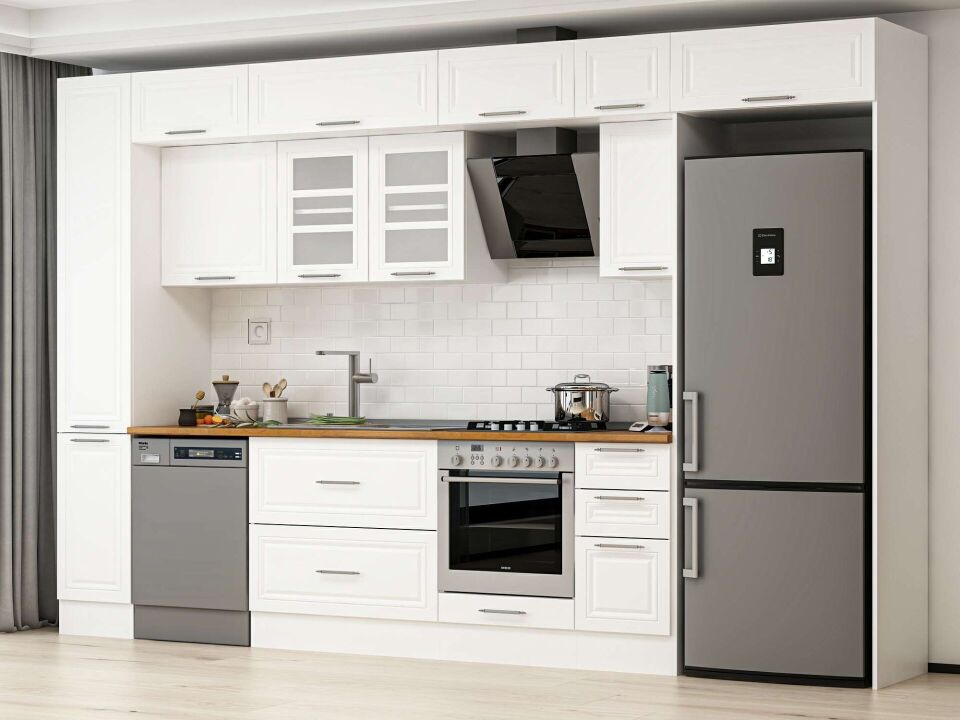 Alvinka 370X240 Cm Klasik Mebran Mutfak Dolabı Mbb-E90B40S40-3 Mebran | Beyaz - Suntalam