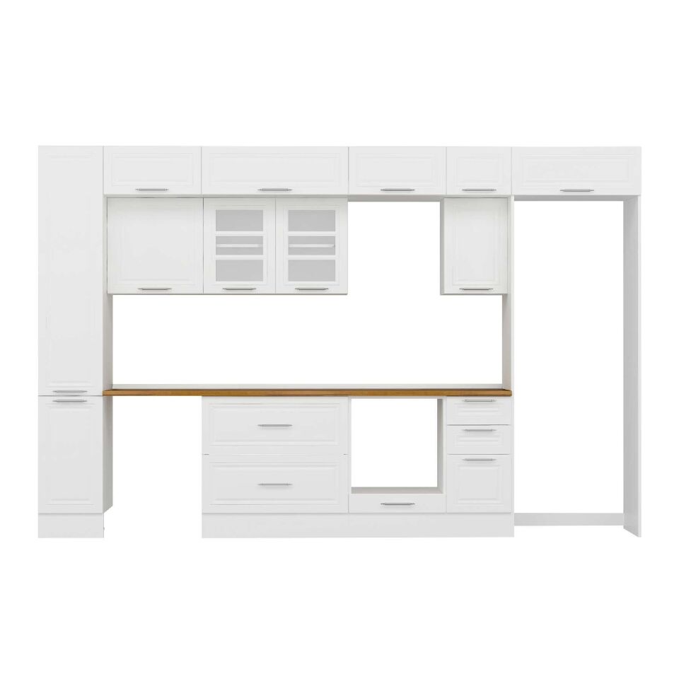 Alvinka 370X240 Cm Klasik Mebran Mutfak Dolabı Mbb-E90B40S40-3 Mebran | Beyaz - Suntalam