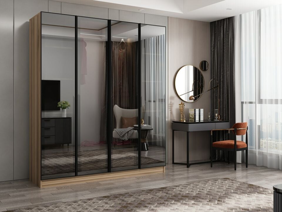 Nisa 4 Kapaklı 2 Çekmece Dolap Dore Reflekte Cam