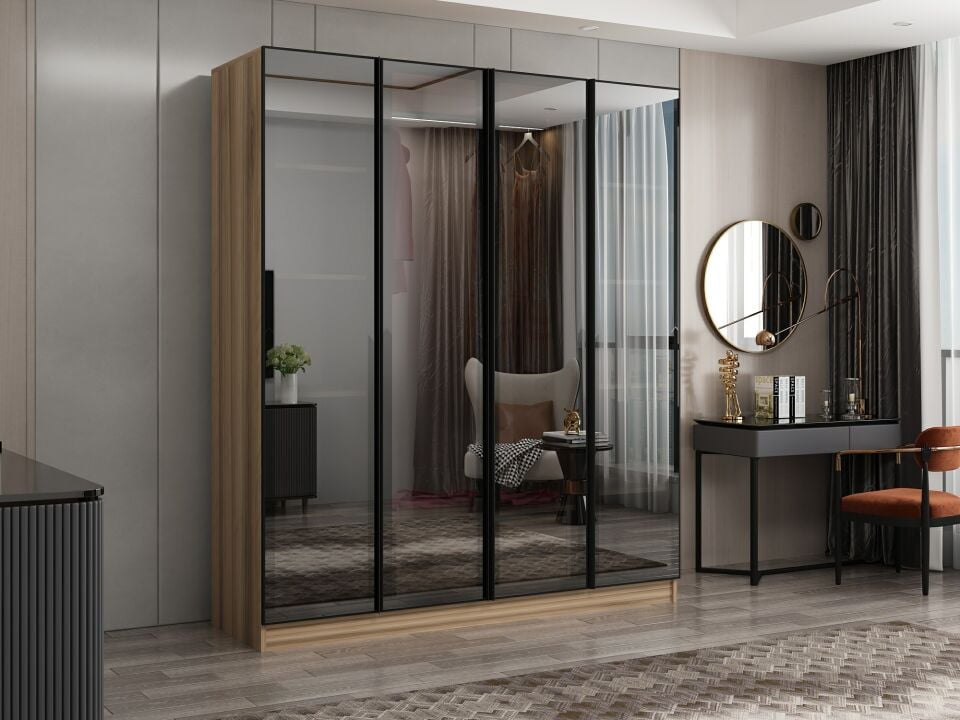 Nisa 4 Kapaklı 2 Çekmece Dolap Dore Reflekte Cam