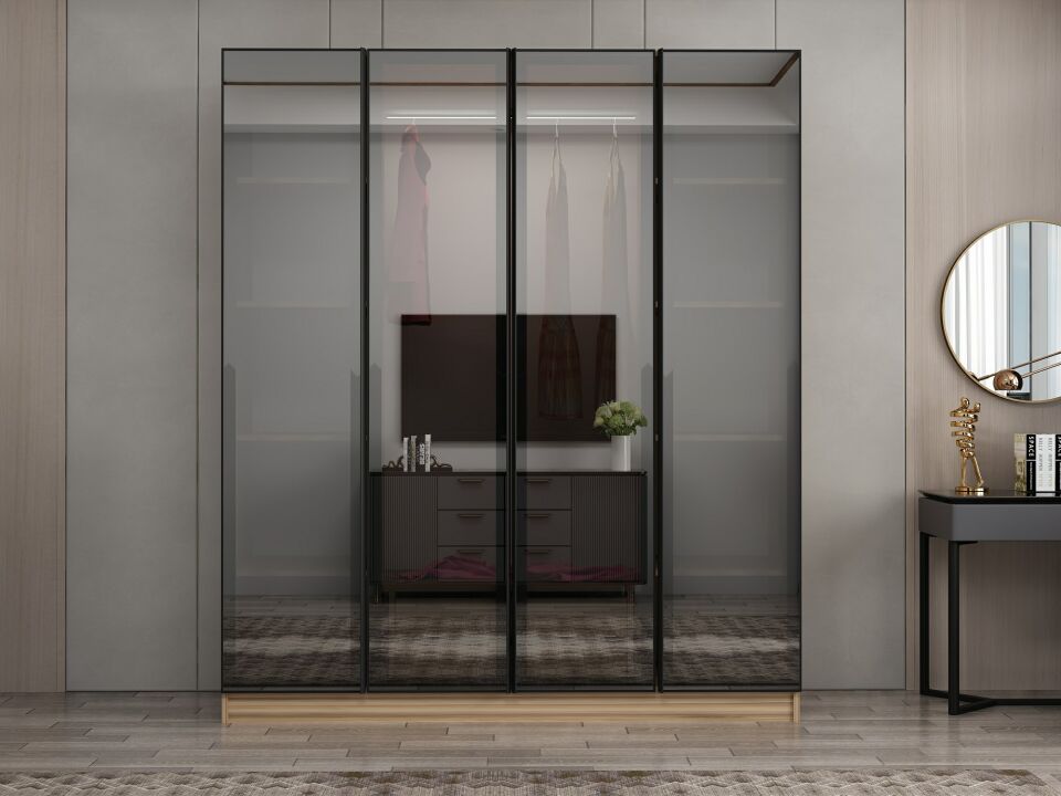 Nisa 4 Kapaklı 2 Çekmece Dolap Dore Reflekte Cam