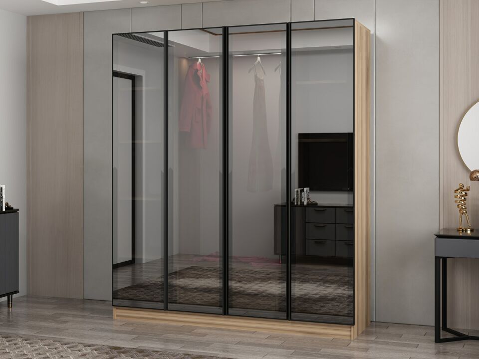 Nisa 4 Kapaklı 2 Çekmece Dolap Dore Reflekte Cam