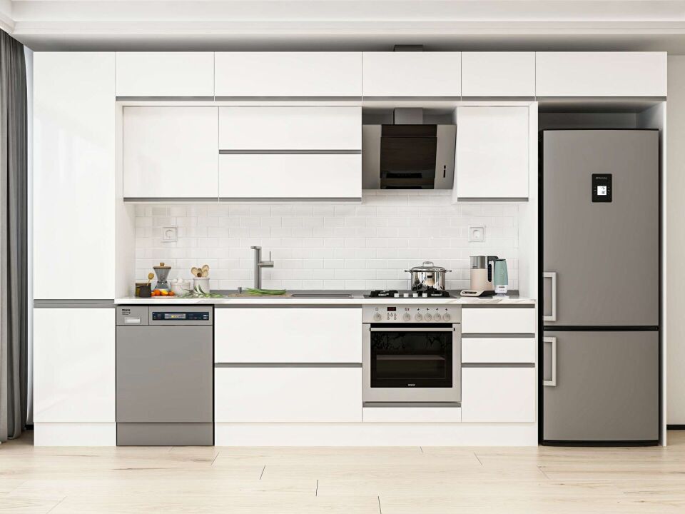 Alvinka 385X240 Cm High Gloss Mutfak Dolabı Mbb-E90B50S45-2 High Gloss | Beyaz - Mdf