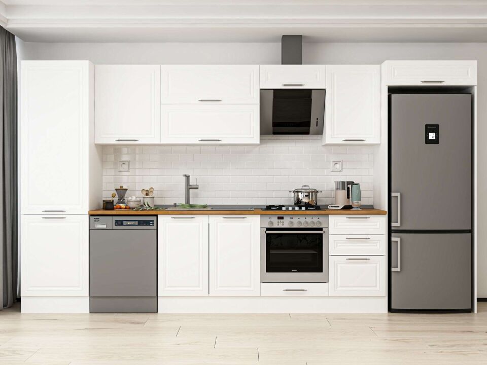 Alvinka 390X222 Cm Klasik Mebran Mutfak Dolabı Beyaz Beyaz Mbb-E80B60S50-2