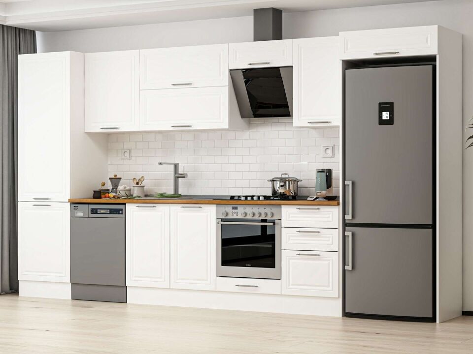 Alvinka 390X222 Cm Klasik Mebran Mutfak Dolabı Beyaz Beyaz Mbb-E80B60S50-2