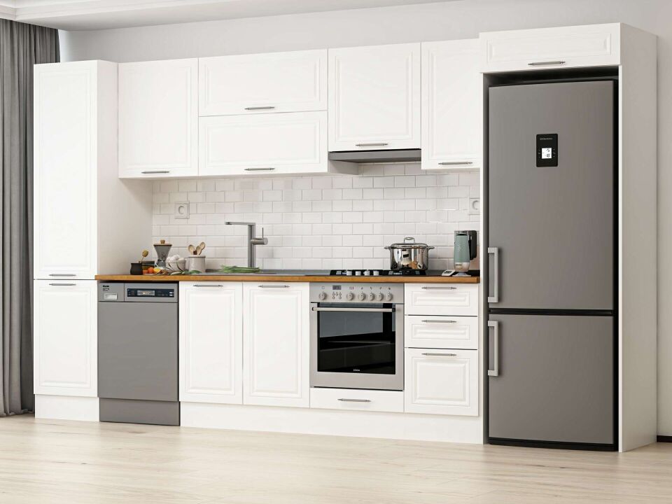 Alvinka 385X222 Cm Klasik Mebran Mutfak Dolabı Mbb-E90B50S45-1 Mebran | Beyaz - Mdf